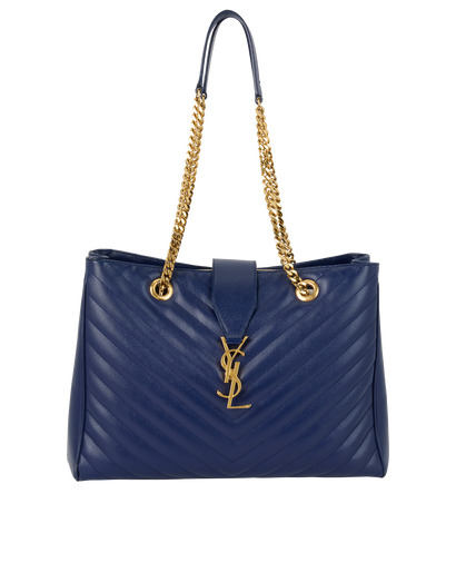 Chevron Tote, £495, Handbags, Blue, Leather, Front view